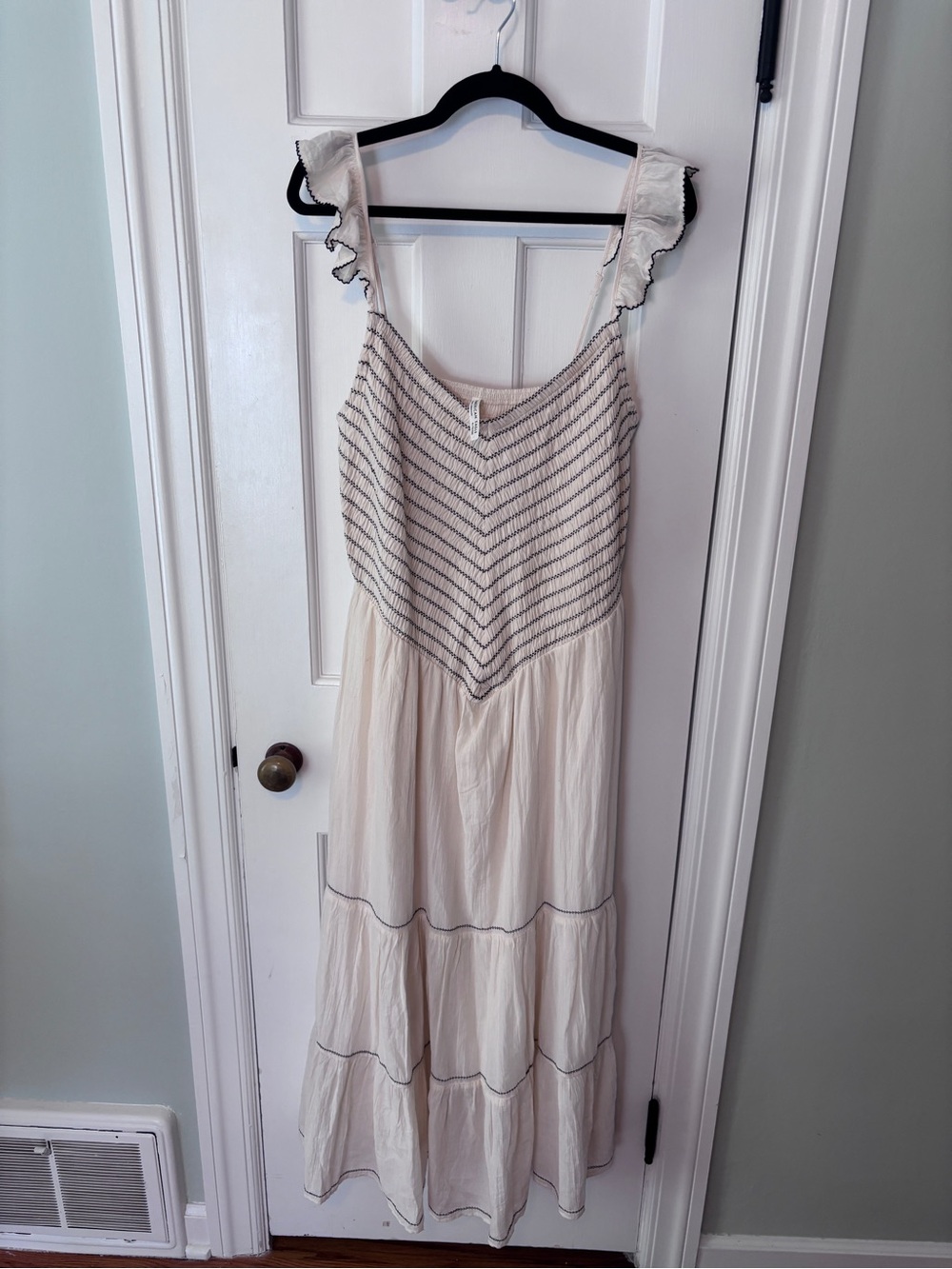 American Eagle Outfitters Cream Maxi Dress with Drop Waist fit and black detail